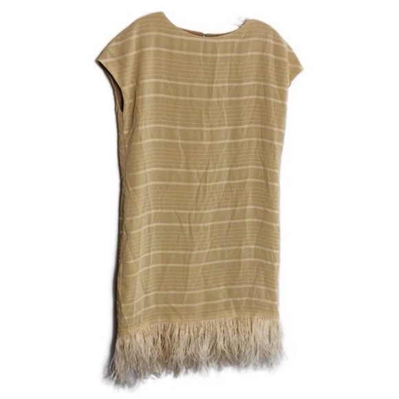 Endless Rose Dresses & Skirts - Endless Rose Taupe Feather Trim Shift Dress L NWT